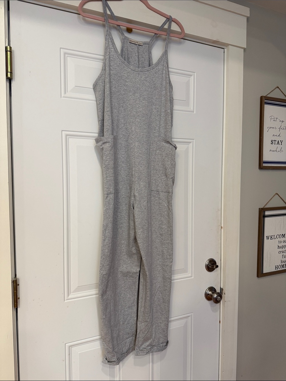 Zenana Outfitters Light Gray Sleeveless Cotton-Blend Jumpsuit